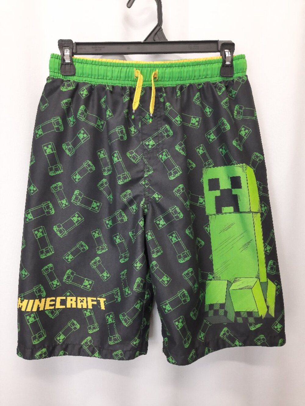 Minecraft Creeper Boys Swim Trunks Size 14/16 Black Green Board Shorts Pockets